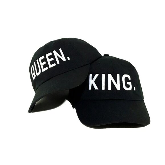 Lot of 2 King & Queen Baseball Cap Black, White Letters, Hip Hop, Party, Stylish - Picture 2 of 8